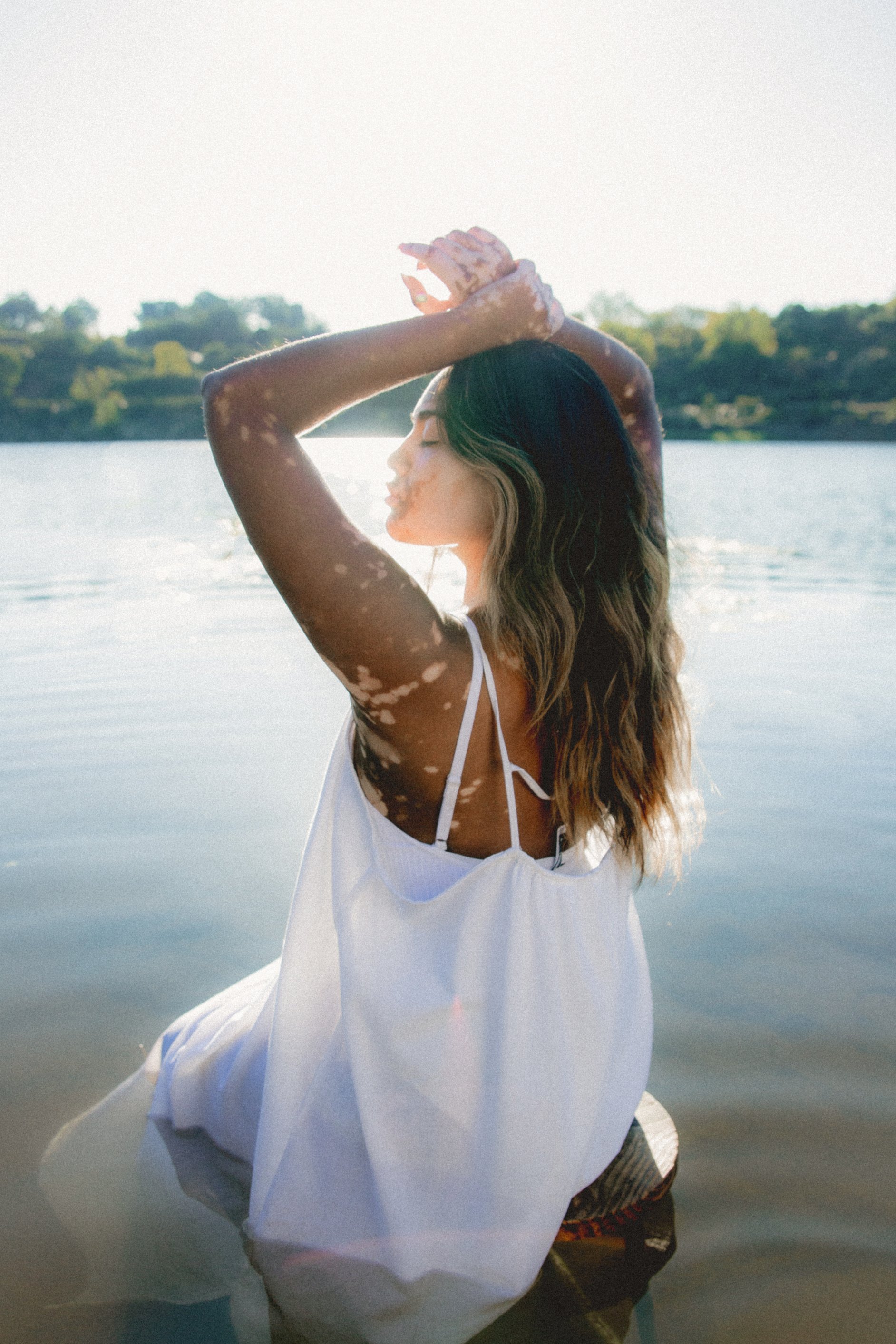 Calming Water Woman Posing at a Lake